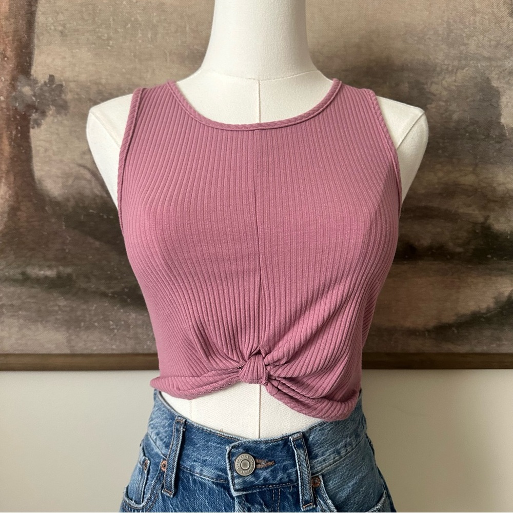 Charlotte Russe Mauve Ribbed Knot Front Crop Top